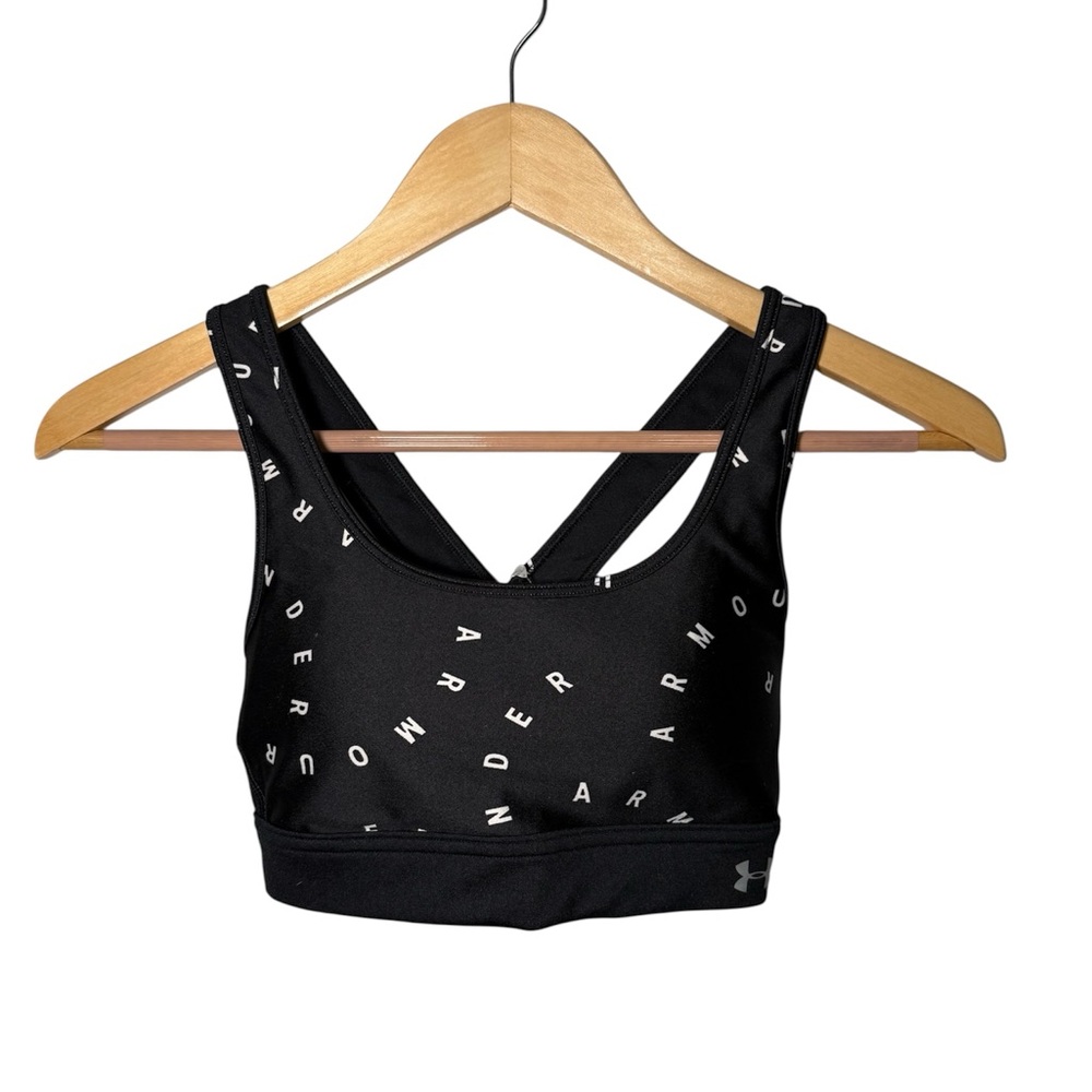 NWT Under Armour Mid Crossback Mash Up Print Sports Bra - Black/White - Picture 2 of 7